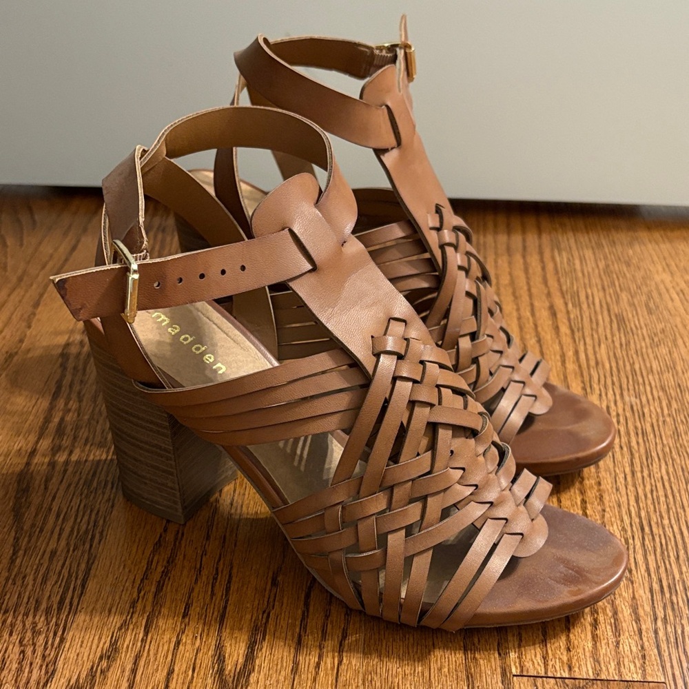 Madden Girl Ransley Tan Woven Heeled Sandals